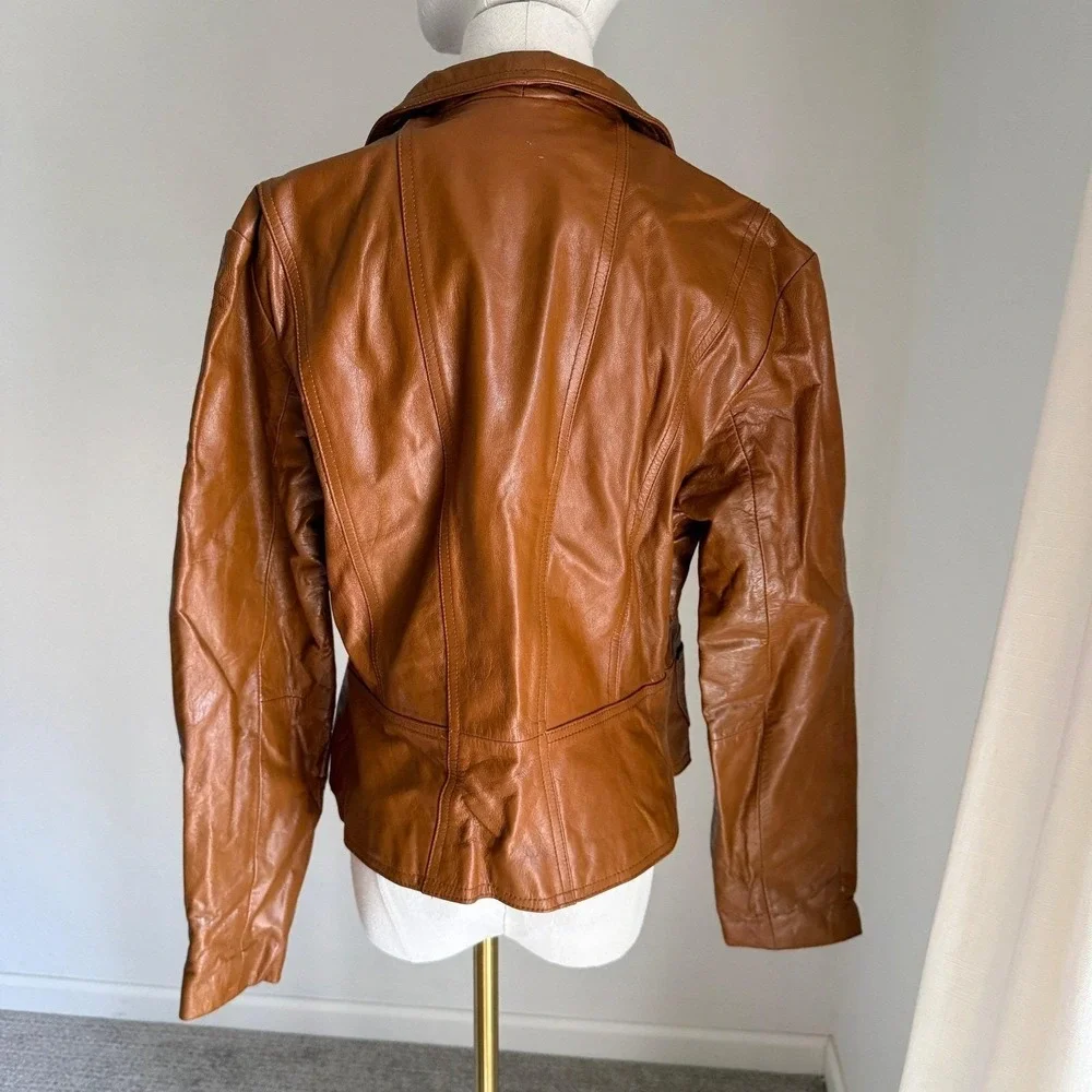 Vtg Wilson's Leather Maxima Cognac Brown Genuine Leather Blazer Jacket Medium 90